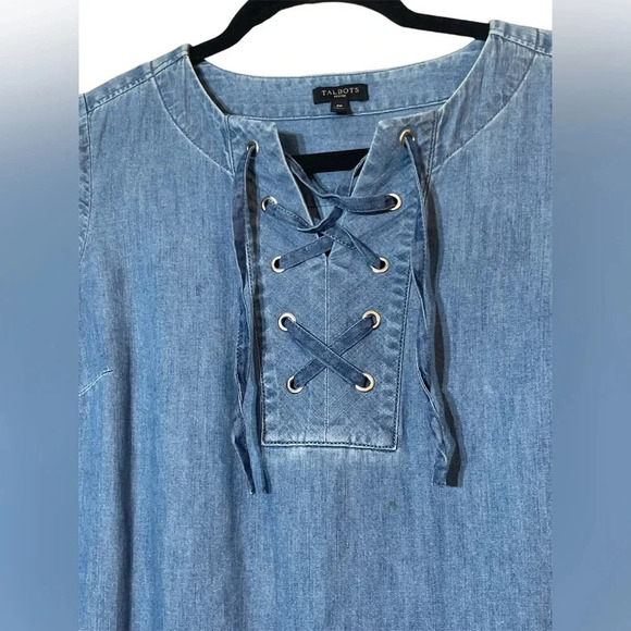 Talbots Womens Denim Chambray 3/4 Sleeve Lace Up Shift Dress Size 4 Petite - Picture 5 of 11